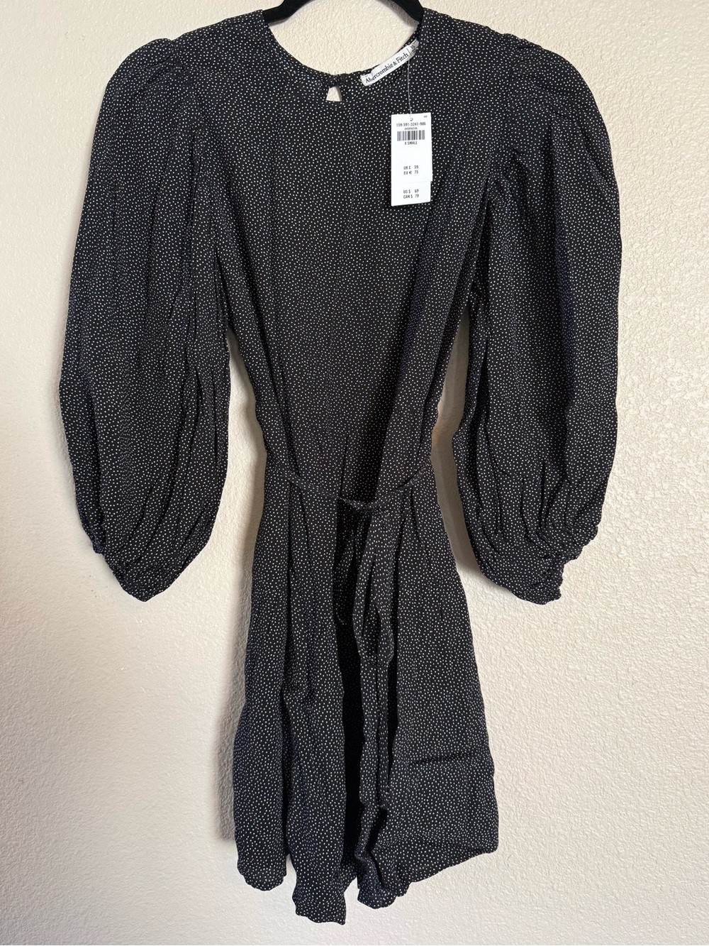 NWT Abercrombie & Fitch Black Mini Dress with White Micro Dots Size XS